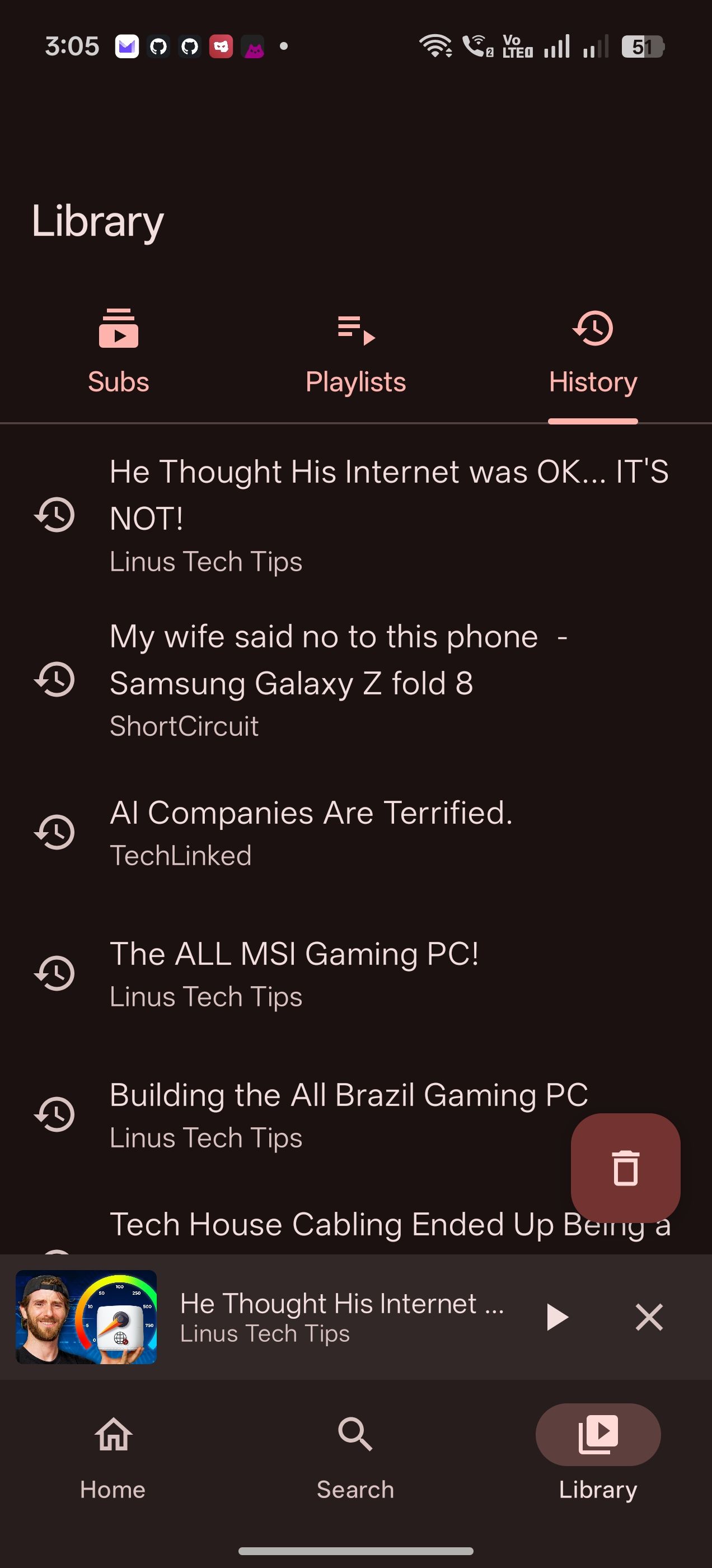 History screen