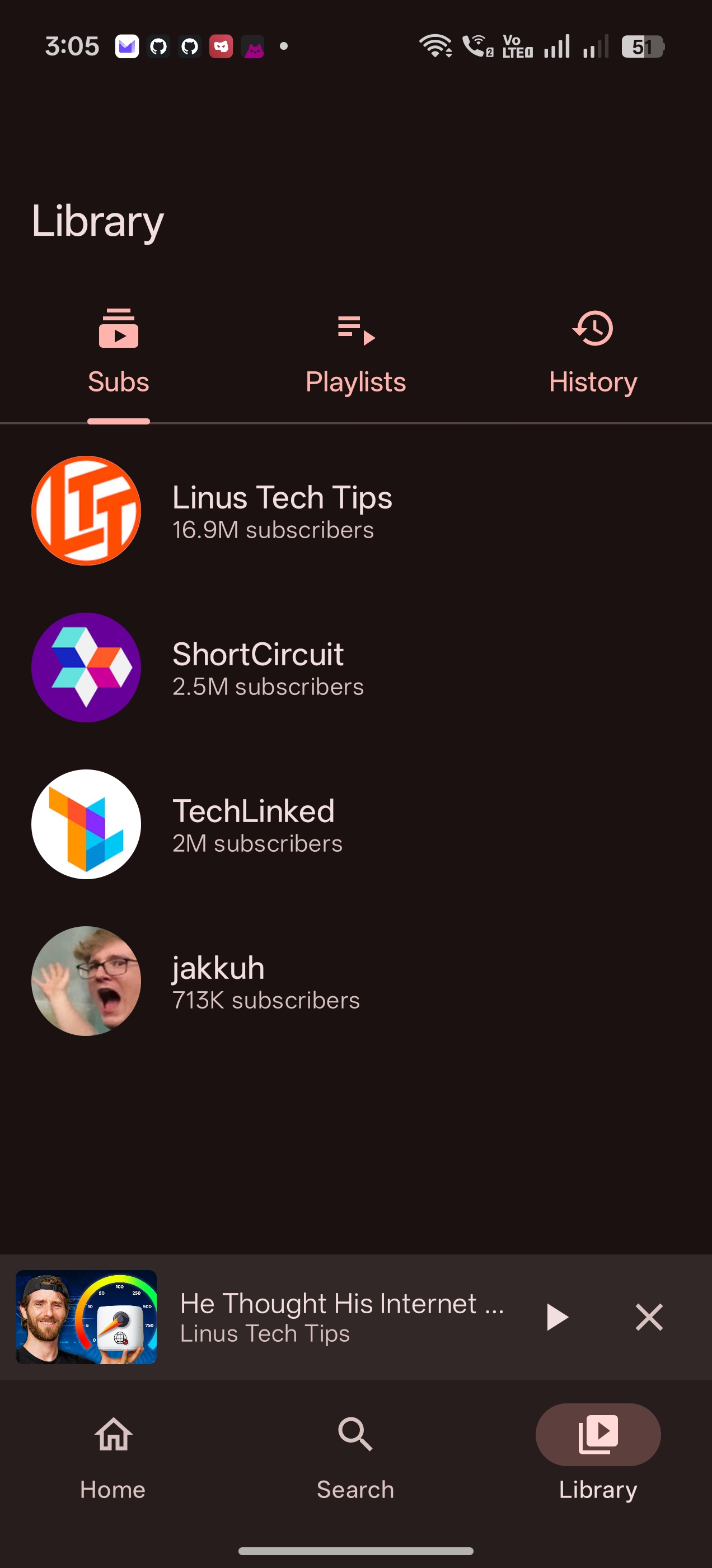 Subscriptions screen